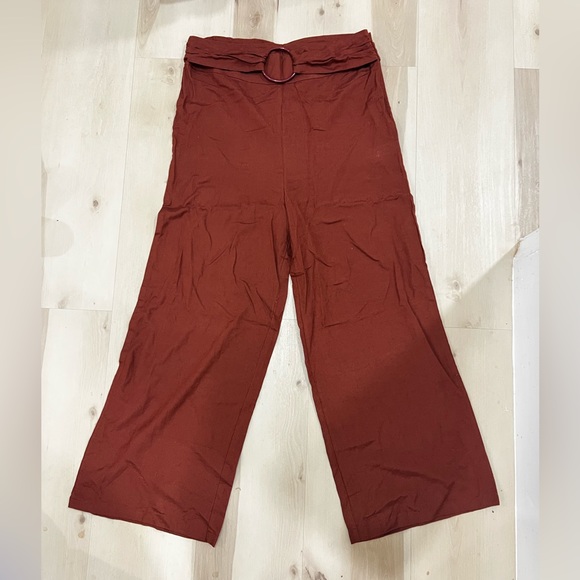 Rust Linen Look Ring Front Wide Leg Pants - Picture 6 of 7